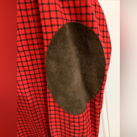 Ralph Lauren Sport Polo Shirt Size 6 Red Black Check Flannel Suede Elbow Patches - Picture 3 of 10